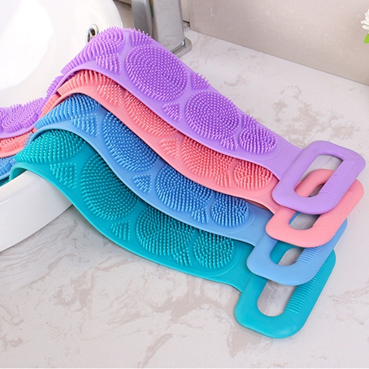 Toalla de ducha de silicona para lavar la espalda para lavar el barro para lavar la espalda para hombres y mujeres gris tira de espalda exfoliante cepillo de baño descontaminación fuerte details Picture