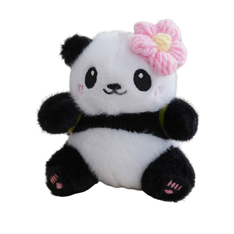 Cute little panda plush toy backpack, souvenir, internet-famous cultural and creative fruit series bag, keychain, small pendant details Picture