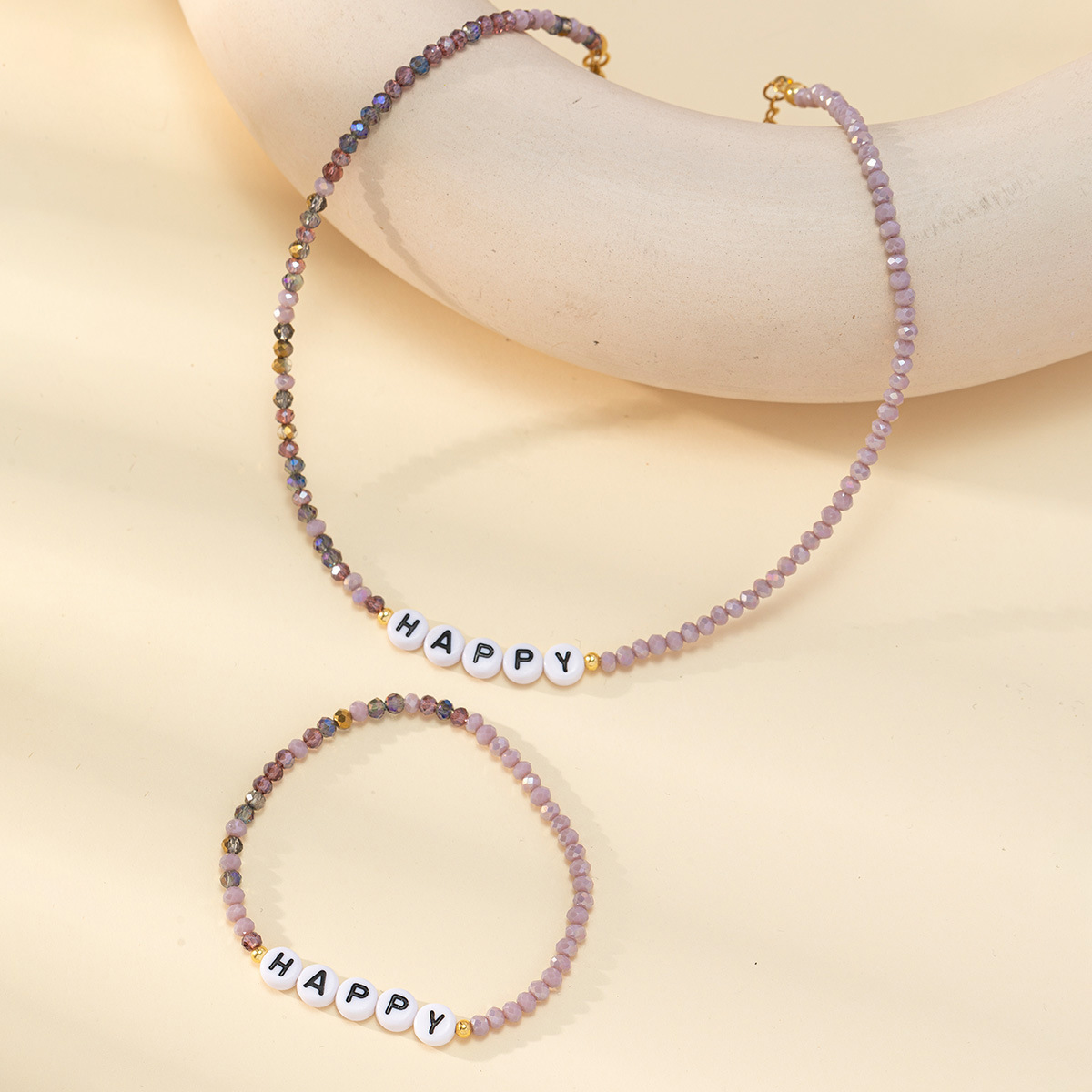 European and American cross-border jewelry crystal English letter beaded necklace bracelet, simple and fashionable handcrafted collarbone chain bracelet Application Scenario
