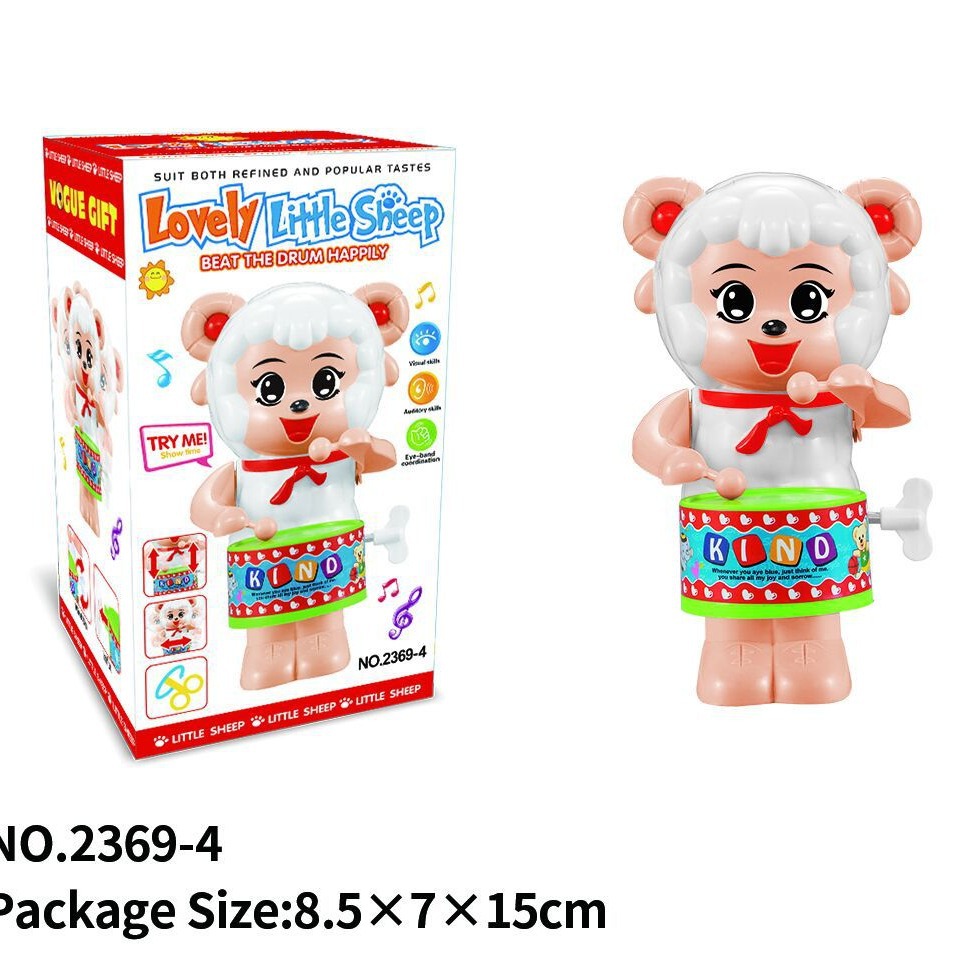 上链发条玩具 敲鼓摇摆打鼓羊KT 打鼓打鼓益智儿童地摊玩具批发
