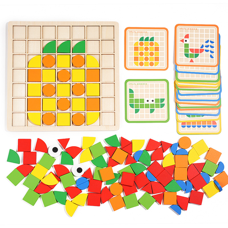 Mosaic 3d stereoscopic puzzle, kindergarten tabletop game, children's wooden early education beneficial intelligence building block toys wholesale Application Scenario