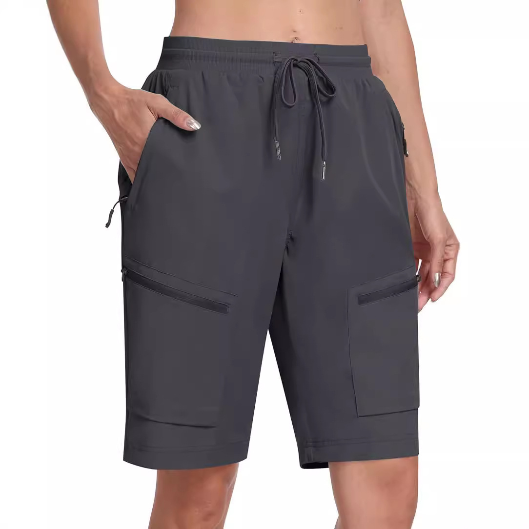 亚马逊夏季女士速干透气沙滩短裤口袋抽绳宽松户外休闲健身五分裤细节图