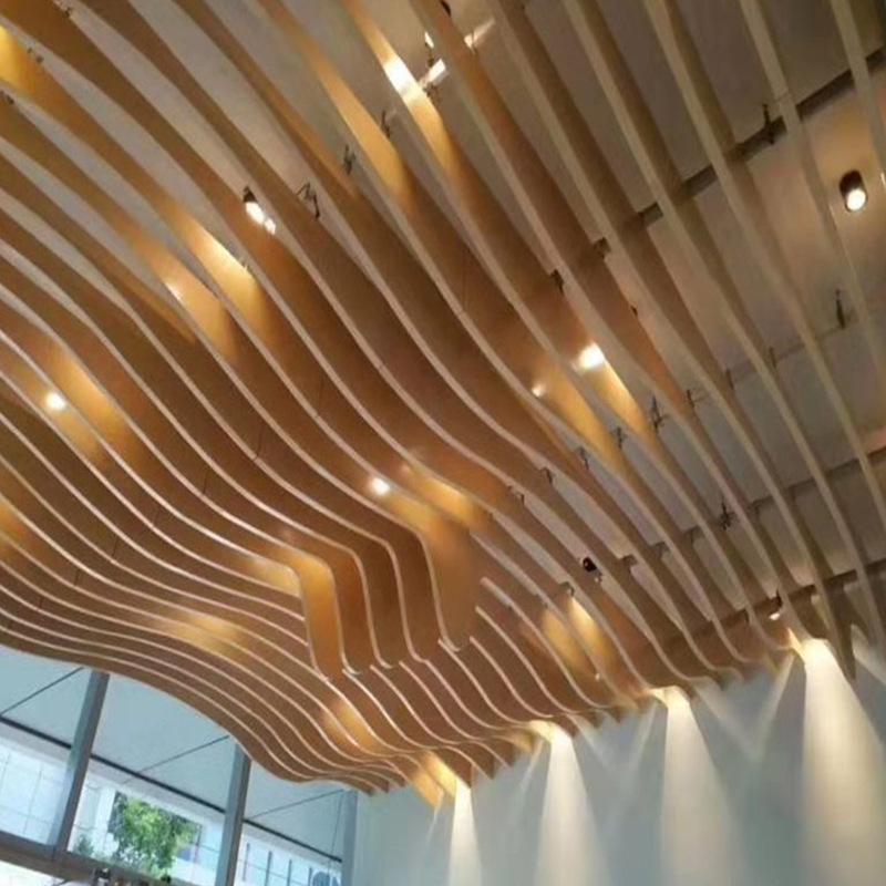 Arc-shaped aluminum square tube aluminum single panel curtain wall, shaped aluminum plate, bent aluminum square tube exterior wall, storefront background, wavy aluminum single panel Application Scenario