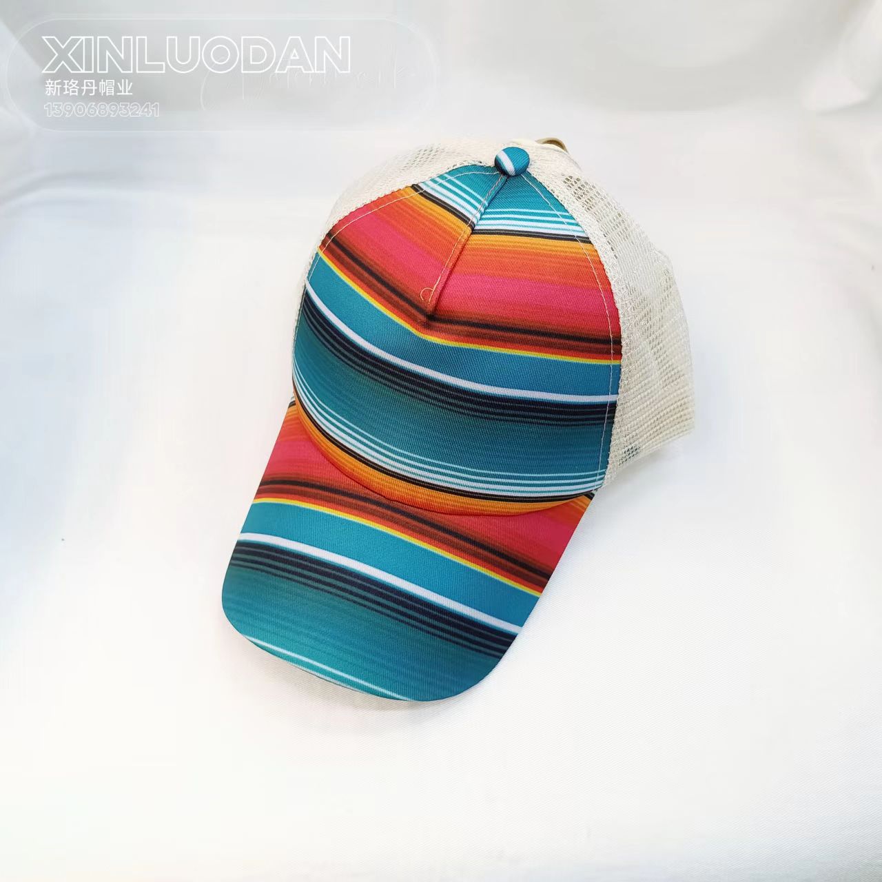 Wholesale of sunflower striped cross elastic net caps, baseball caps, ponytail hair ties, cross-border women's cross caps Specification image