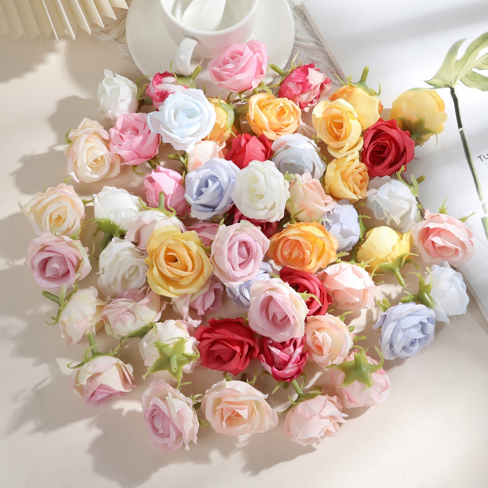 S 厂家直销小玫瑰花头diy花苞婚庆布置仿真花材料摄影拍照装饰道