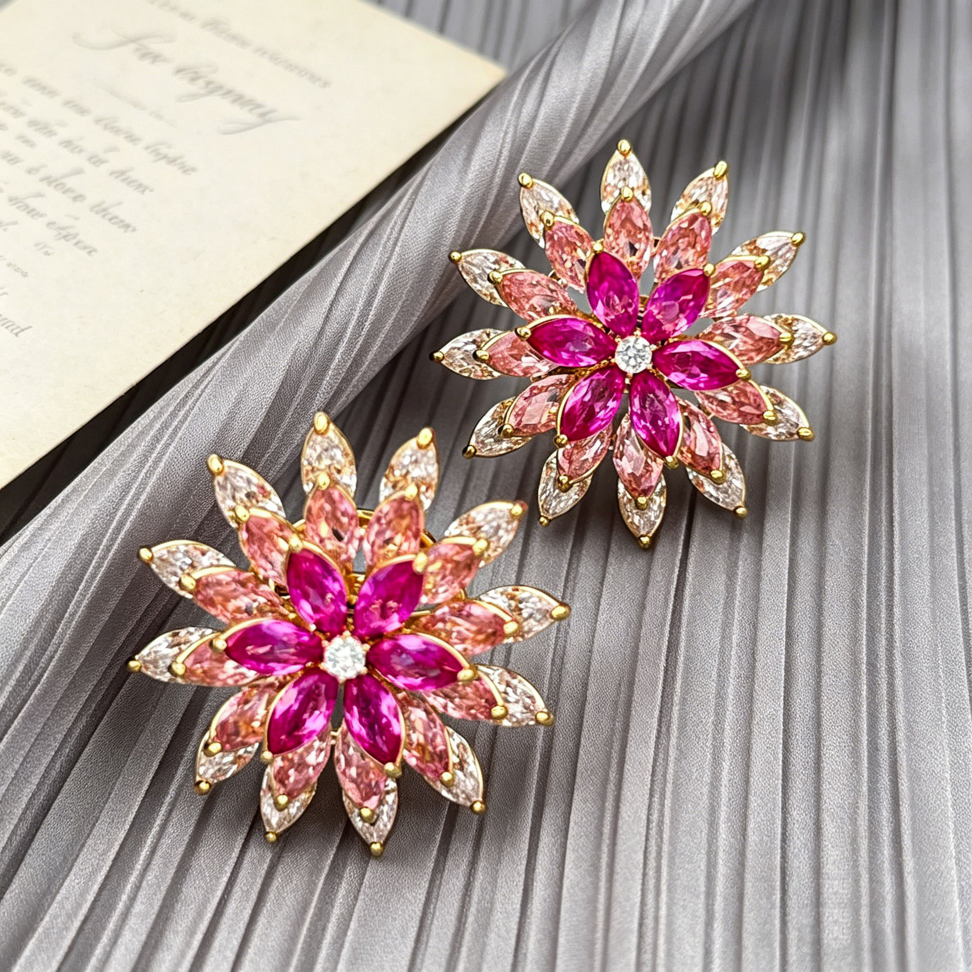 Light luxury and high-end, rotatable three-layer gradient flower stud earrings, copper alloy inlaid with zircon s925 silver needle exquisite earrings Application Scenario