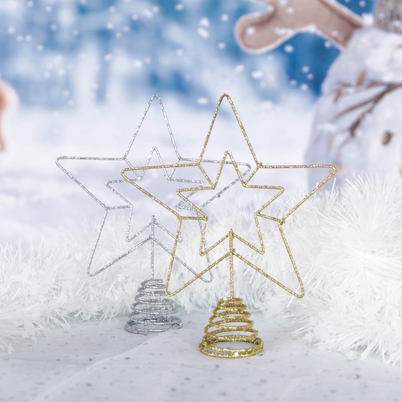Cross-border Christmas tree top star decoration ironwork three-dimensional five-pointed star bright pink Christmas decoration star top ornament Application Scenario