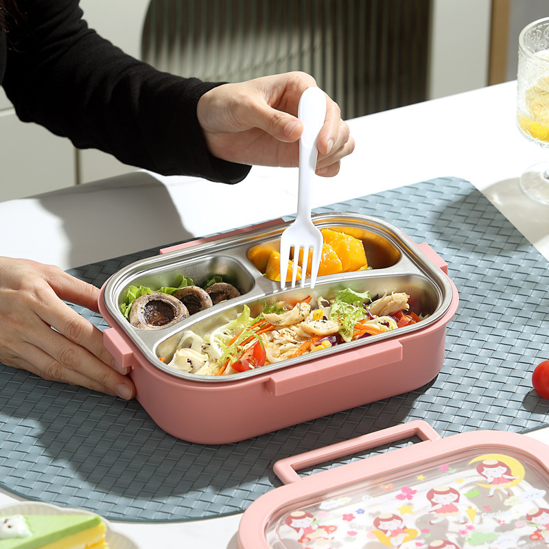 304 stainless steel insulated lunch box, specially designed for primary and secondary school students, children's lunch box, bring meals to work, credit grid lunch box details Picture