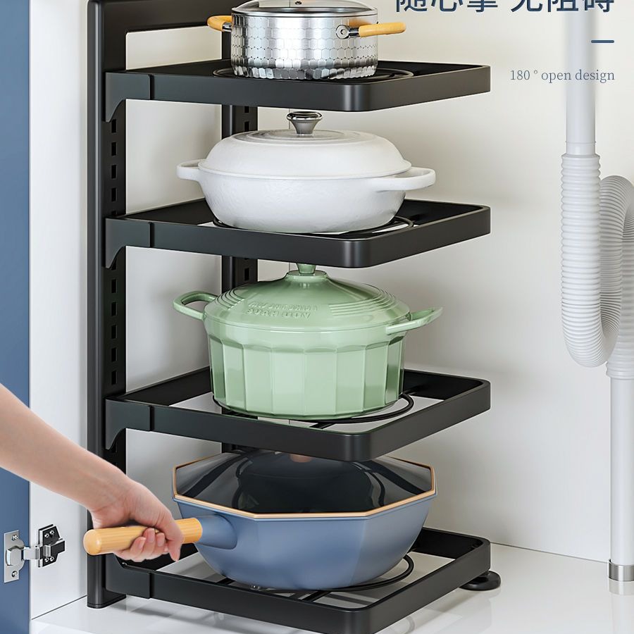 The pot rack is specially designed for storing cookware. It is a stainless steel shelf for the kitchen, a storage rack under the sink, and a multi-layered household storage rack Specification image