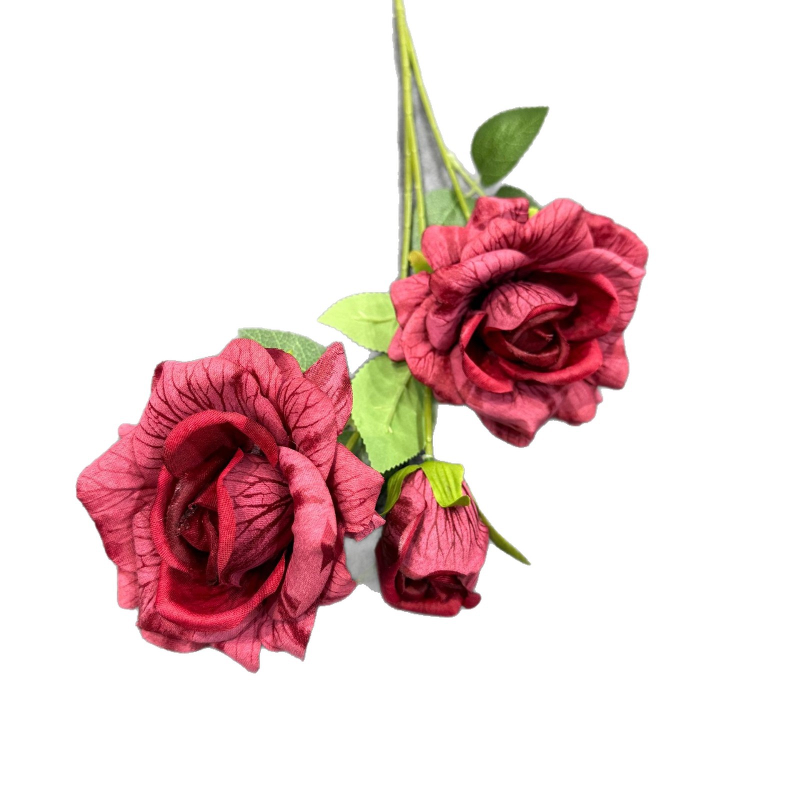 3头彩印亚纹大玫瑰花仿真花婚庆装饰插花玫瑰仿真花钻石玫假花白底实物图