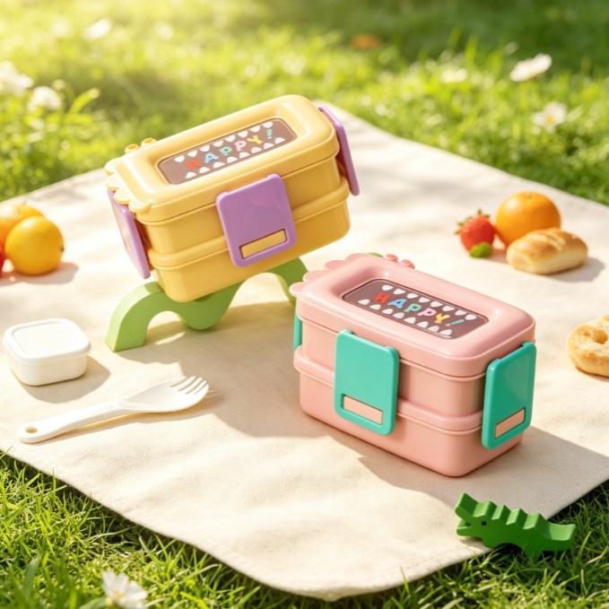 baby lunch box: Light Luxury crocodile cartoon insulated lunch box, double-sealed lunch box, student, office worker, picnic Specification image