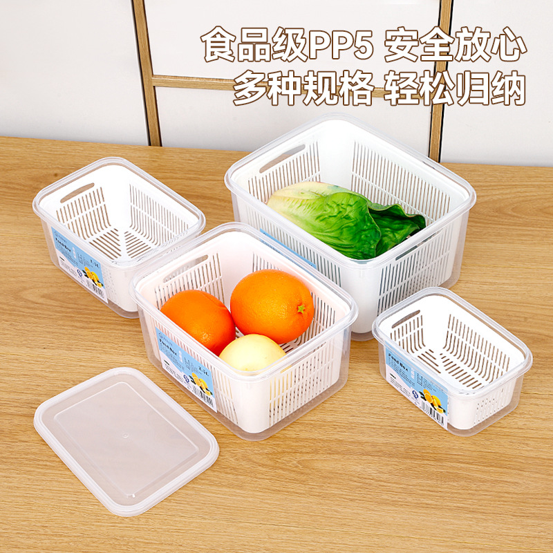 Refrigerator storage box, water-draining and fresh-keeping box, kitchen food-grade special refrigeration and freezing sealed fresh-keeping box for fruits and vegetables details Picture