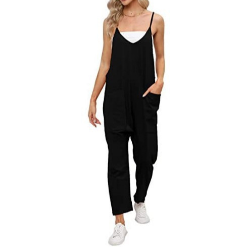 Amazon export European and American cross-border fat buttocks women's pocket halter adjustable buckle jumpsuit full figure