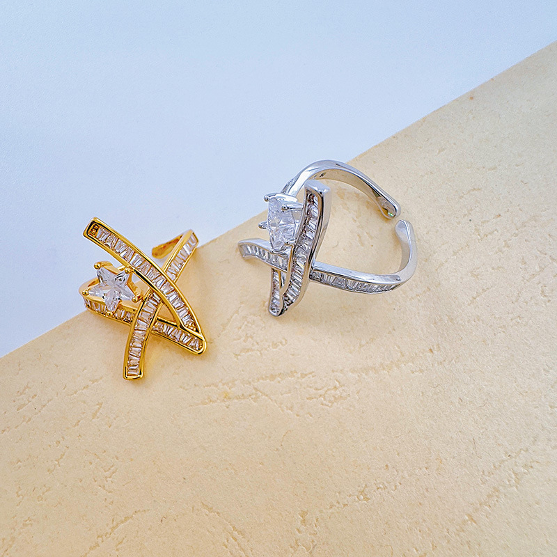 Bai Ling three-dimensional winding five-star ring, women's sparkling diamond index finger ring, fashionable, individual and elegant spiral simple open ring Application Scenario