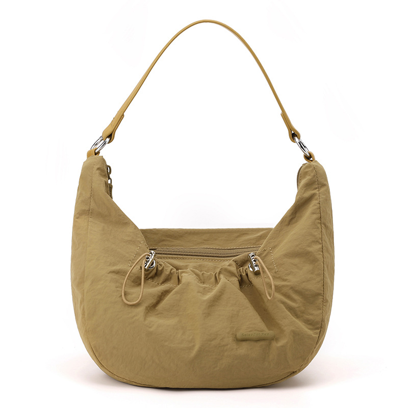 Pleated drawstring casual single-shoulder bag, dumpling bag, retro and artistic Korean-style laid-back women's casual single-shoulder bag Item Picture