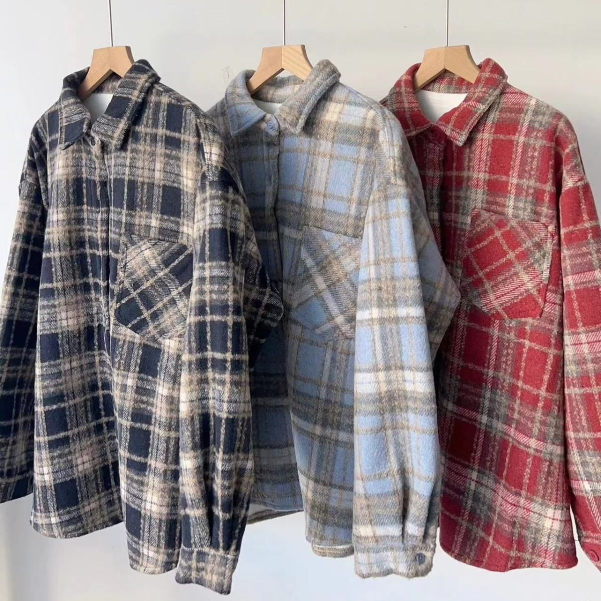 多巴胺慵懒加厚磨毛格子衬衫女秋冬新款宽松休闲显瘦衬衣百搭上衣