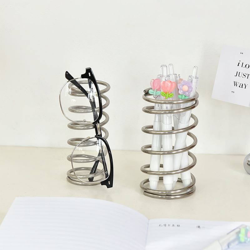 简约金属螺纹牙刷架防水浴室洗手台桌面化妆刷收纳花瓶笔筒装饰品