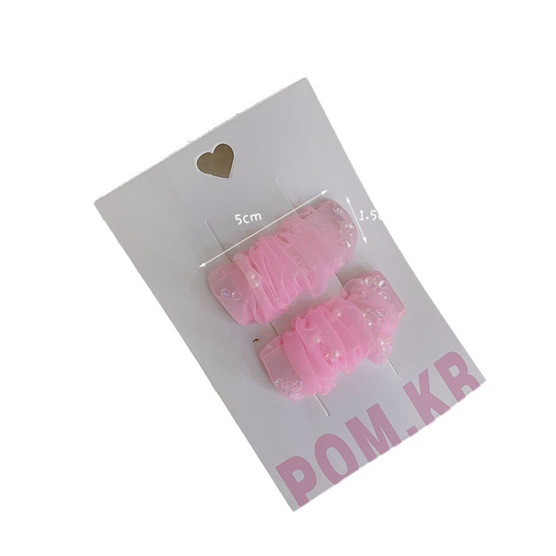 New Korean-style colorful organza children's hair clips, handcrafted pearl rhinestone bye-bye-bye-bye-bye-baby sweet matching hair bands Item Picture