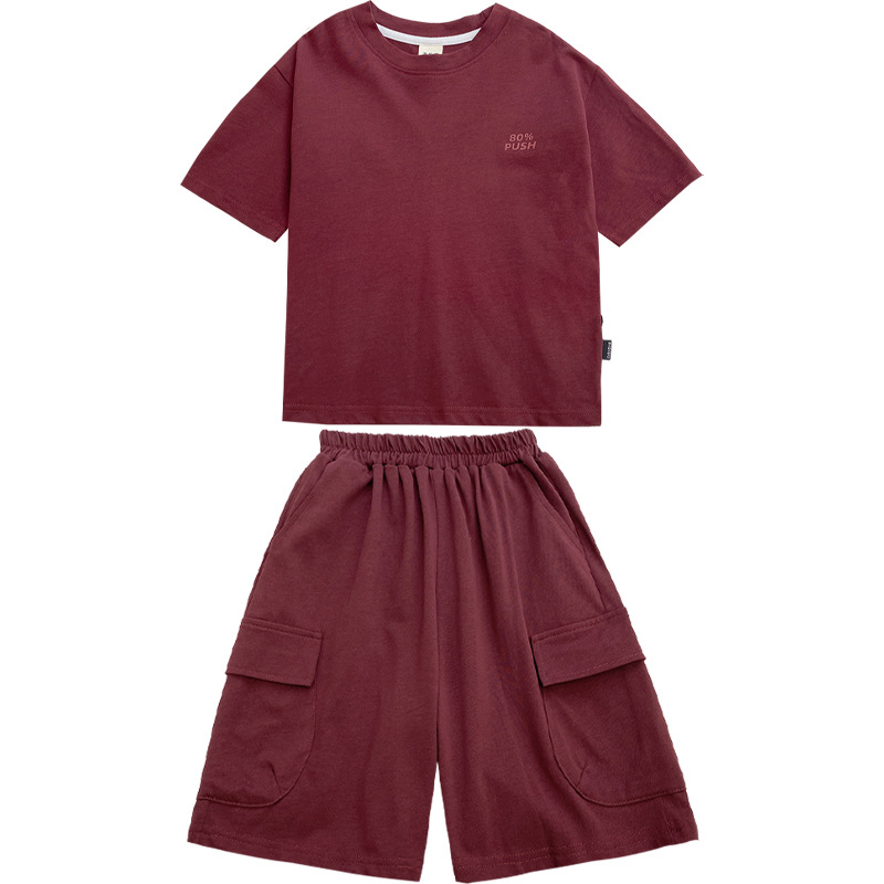 Haima Children's Clothing 2026 Summer New Boys' pure cotton short-sleeved T-shirt and Shorts Set, American loose summer wear trend Item Picture