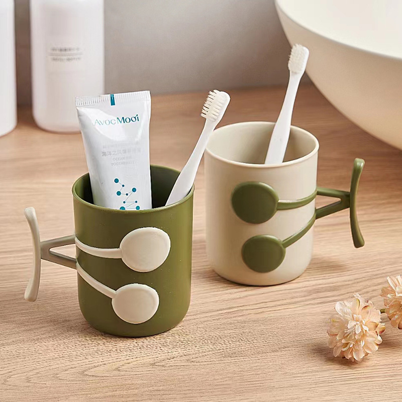 创意简约漱口杯时尚情侣居家饮水杯旅行酒店北欧风樱桃手柄洗漱杯