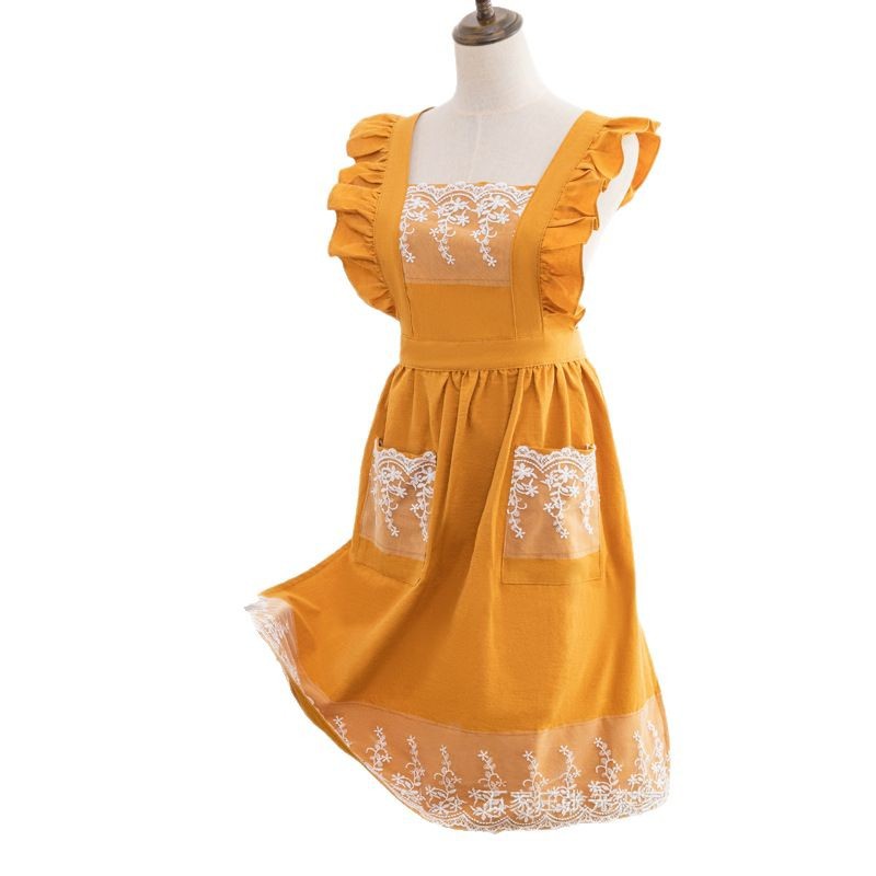 Korean princess apron, floral art, manicure, large size, shoulder strap, baked lace, sleeveless apron Item Picture