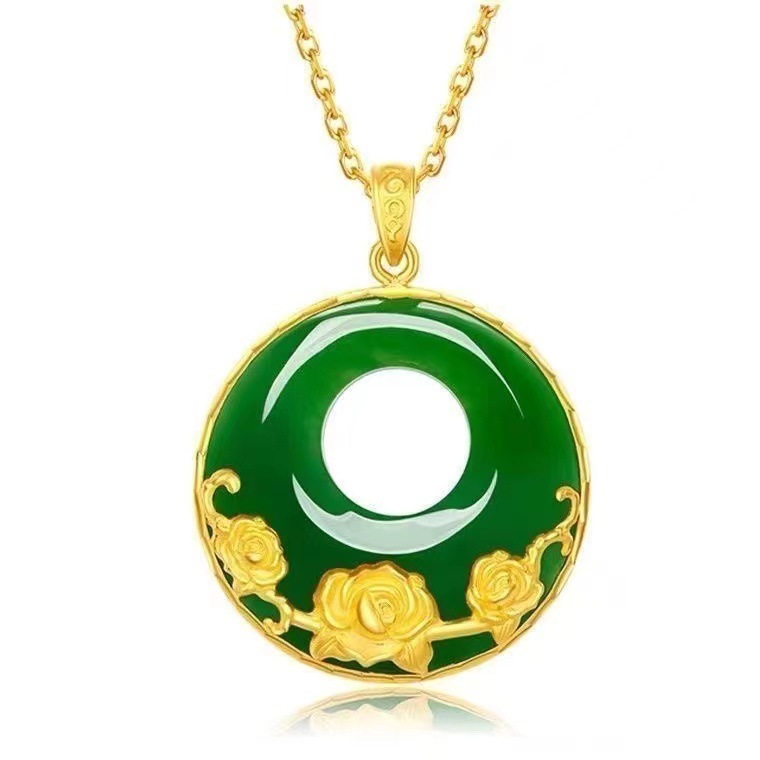 Gold rose, jade, peace pendant, brass gilded flower, noble lady, retro pendant necklace Application Scenario