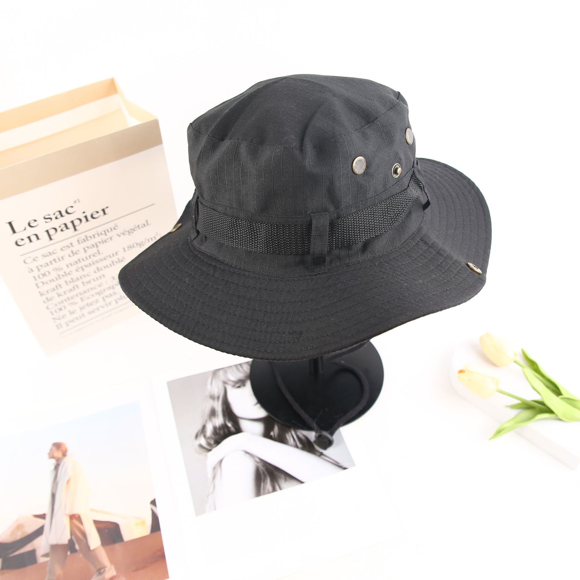 Japanese-style wide-brimmed fisherman hats, travel and camping, western cowboy hats, women's outdoor mountain climbing and fishing hats, men's sun protection and sun protection hats Specification drawing