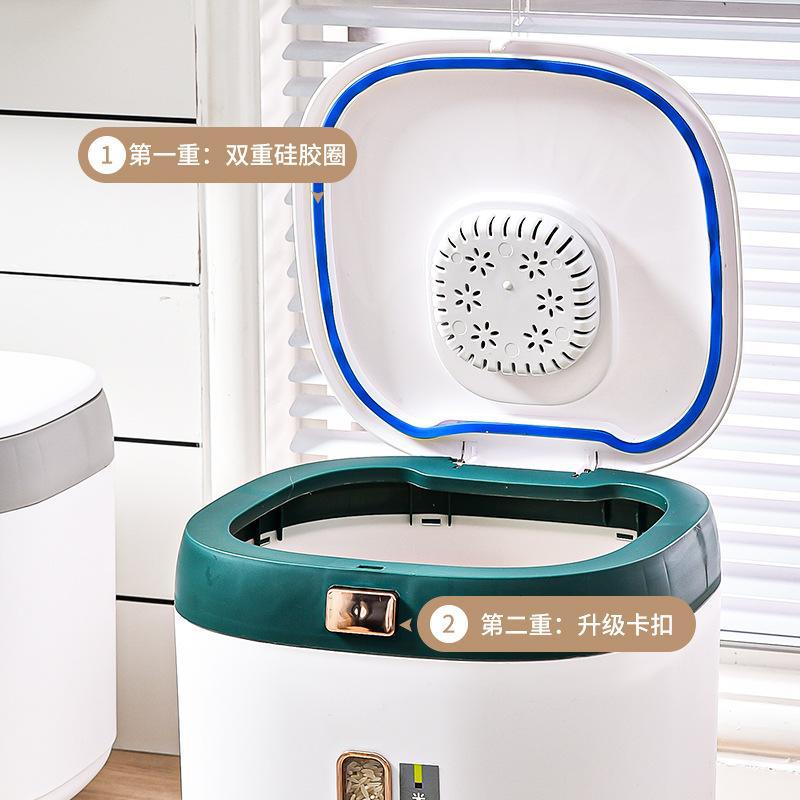 20-jin containers for grains and cereals, rice drums, classified metering rice jars, automatic rice discharge plastic storage tanks, insect-proof sealed tanks details Picture