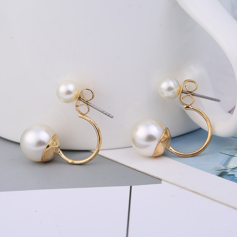 韩国明星首饰双贝珠耳钉珍珠耳环地摊货韩版经典款饰品批发细节图