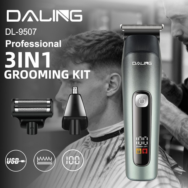 DALING DL-9507 profesional hombre 3in1 afeitadora pelo de la nariz eléctrica corte de pelo USB recargable pantalla digital