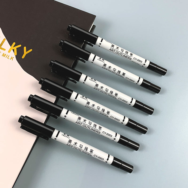Small double-headed marker pen, black art outlining pen, two-end sketch oil painting outlining, thick and thin tip oil-based outlining pen Application Scenario
