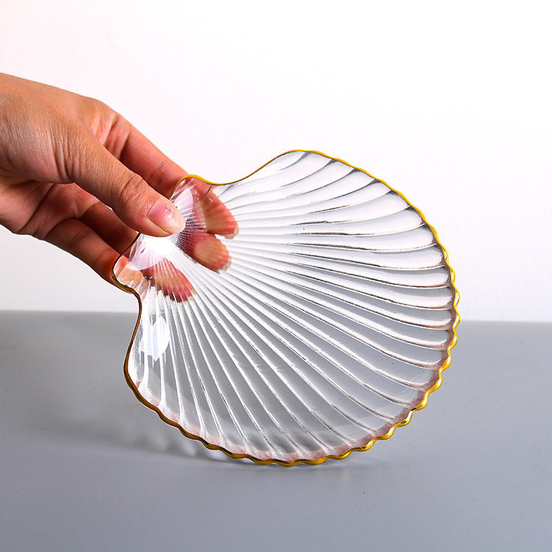 Ocean glass plate, irregular dinner plate, dessert salad plate, wind glass dried fruit snack, conch starfish shell plate Specification image