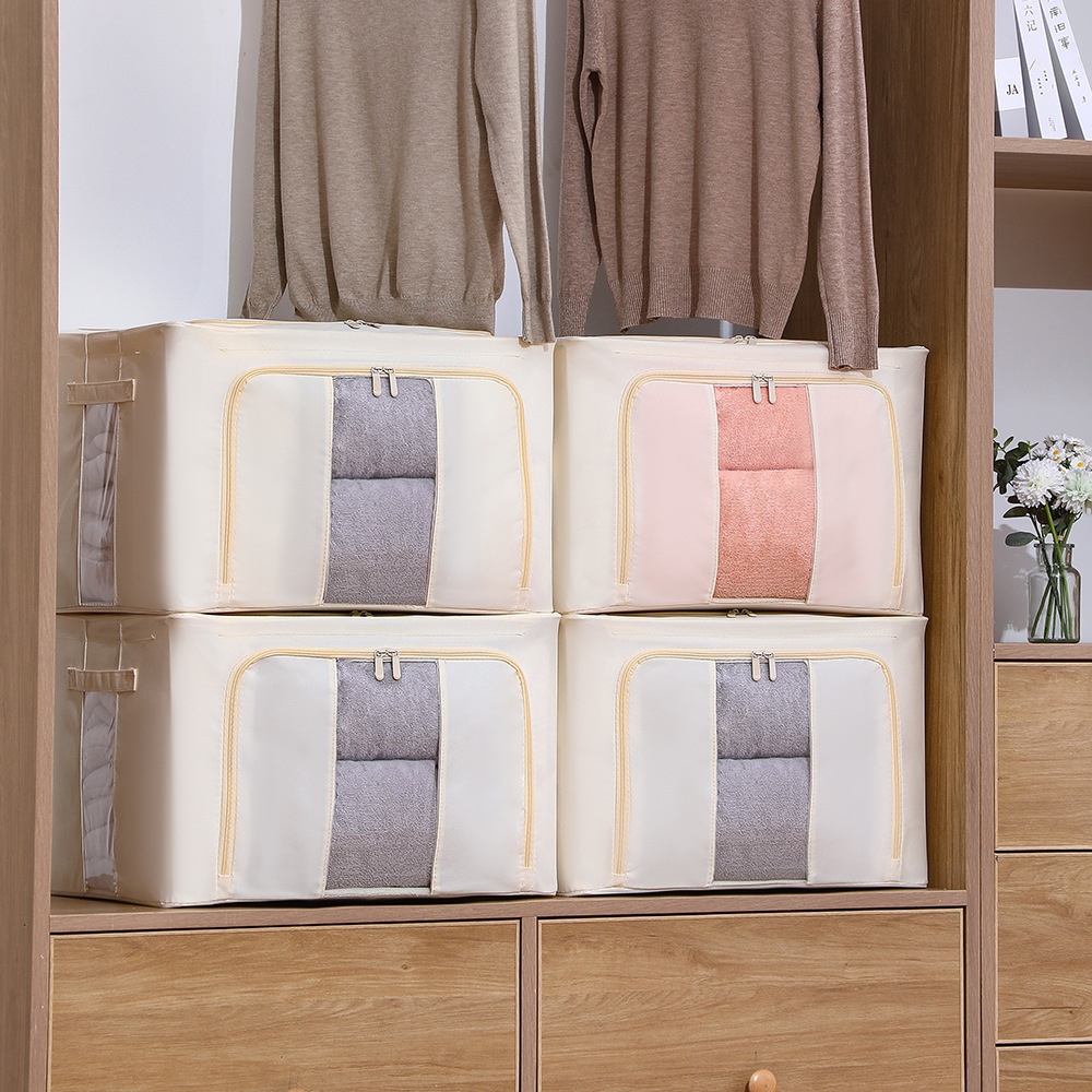 牛津布加粗喷塑钢架收纳箱可折叠pu纯色水洗衣物被子整理箱批发