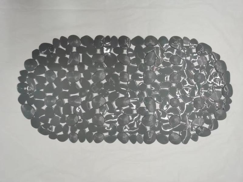 防滑浴室垫F-03实色椭圆石头洗澡垫按摩垫镂空吸盘卫浴脚垫白底实物图