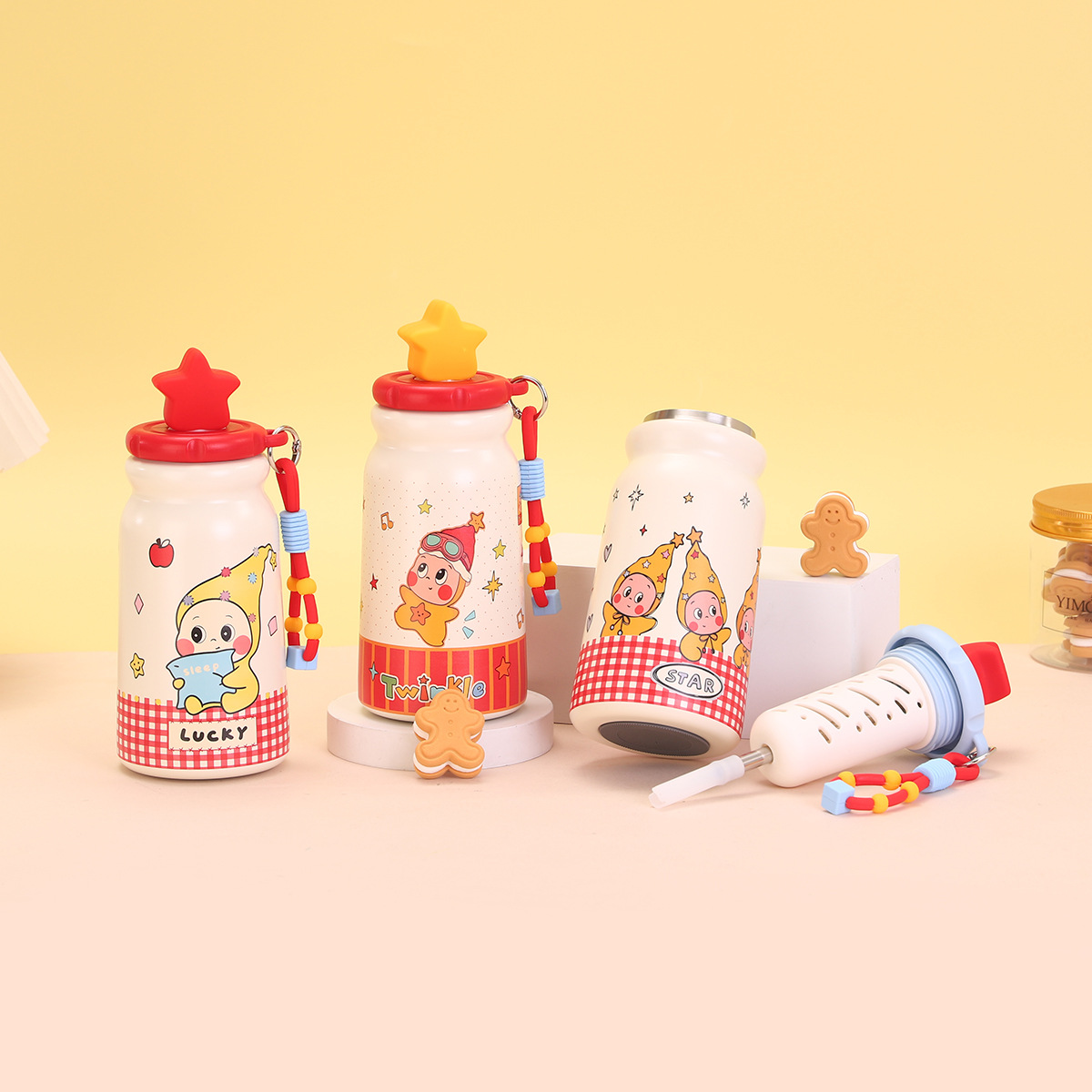 Cartoon Star person water cup, insulated cup, 316 stainless steel children's insulated cup, large capacity girls' high school appearance level straw cup details Picture