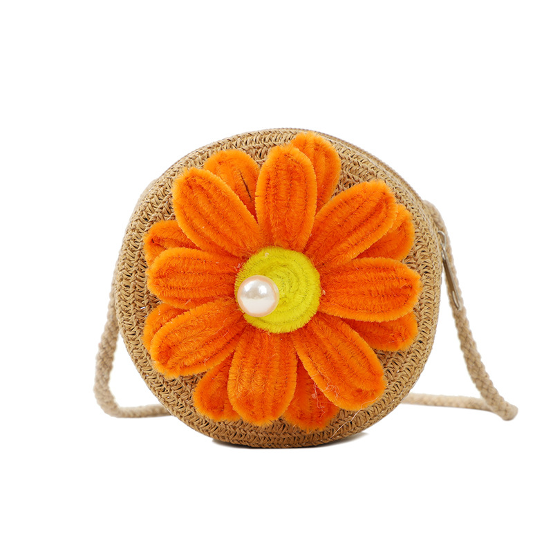 Verano playa playa bolso de paja tejido mujer crossbody 2025 nuevo idílico flor niños bolso de paja cute Item Picture