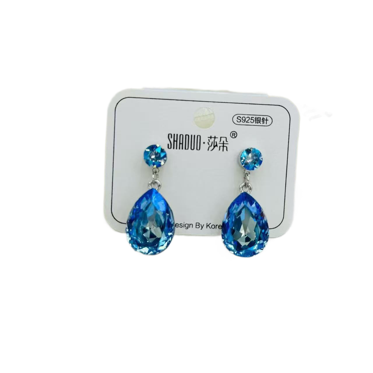 S925 aguja de plata gota de agua forma huazi pendientes para mujeres austria cristal orejas versión coreana simple temperamento versátil pendientes Item Picture