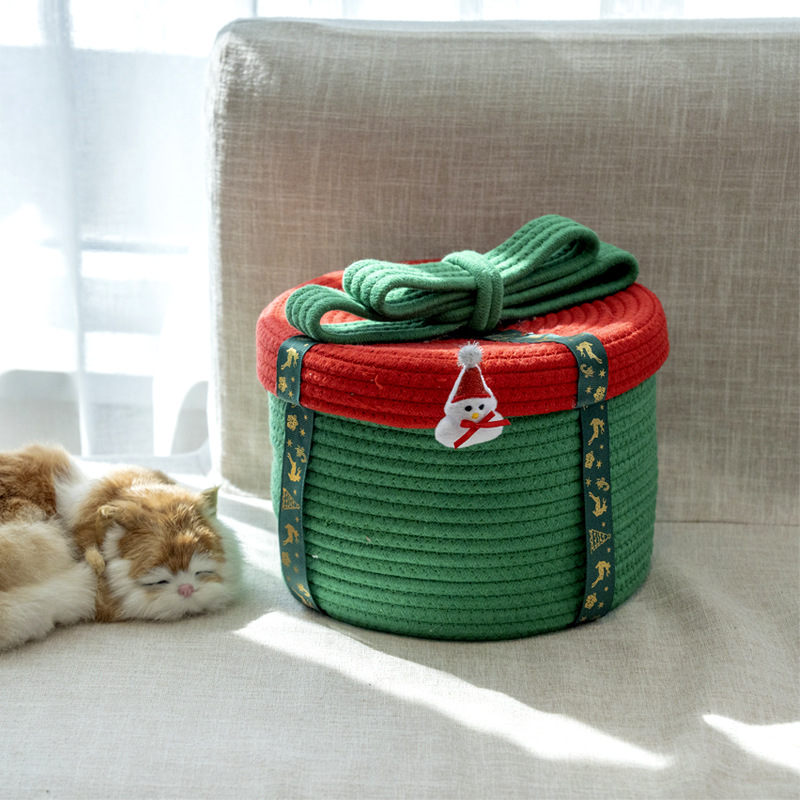 绿色编织节日装饰收纳盒化妆品桌面收纳用品18L