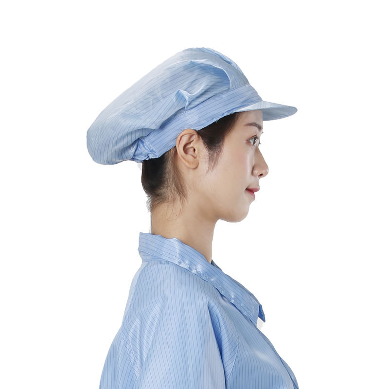 Anti-static work caps, loose hair concealing, large work caps, small work caps, female worker caps, shower caps, striped grid, blue and white Item Picture