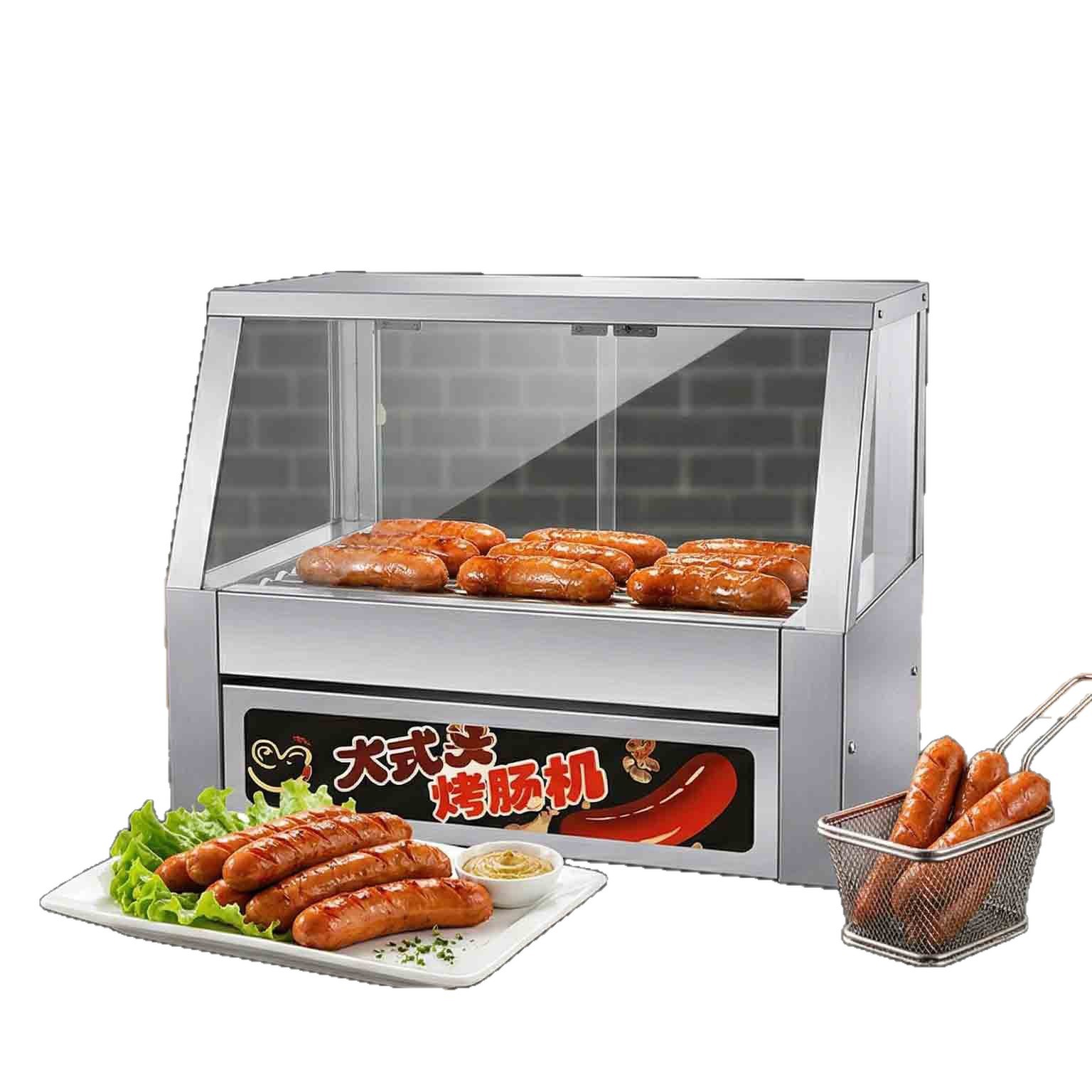 Commercial fully automatic European-style sausage machine with 304 stainless steel roller, dual-temperature and dual-control hot dog machine for convenience store stalls Item Picture