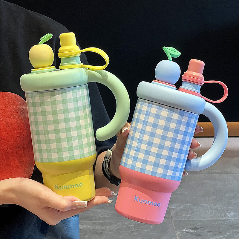 保温杯大容量冰霸杯可爱吸管杯女巨无霸水杯高颜值不锈钢双饮杯子