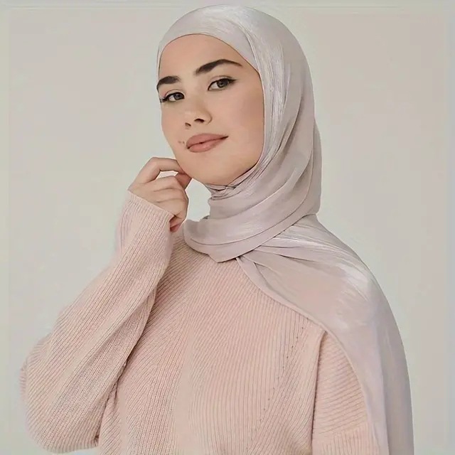 Island crepe scarf Women's shawl Cross-border new style island satin smooth crepe solid color bright silk scarf Malaysian headscarf Specification image