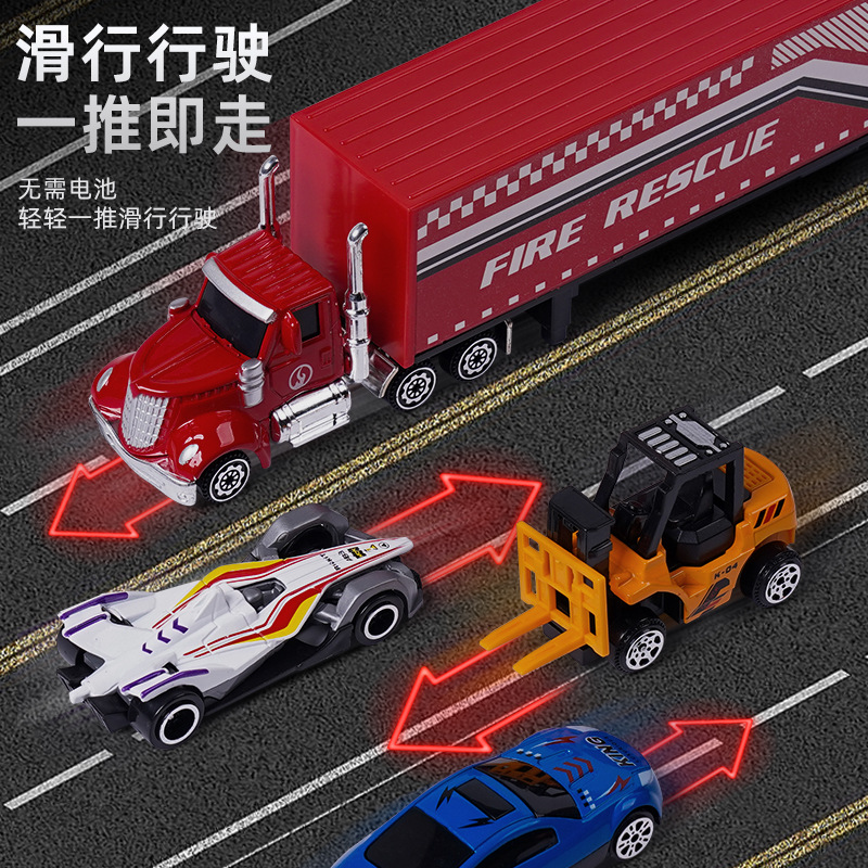 New Year's gift box of Zhengying alloy sliding car model, engineering vehicle racing car, fire engine, children's toy car Specification image