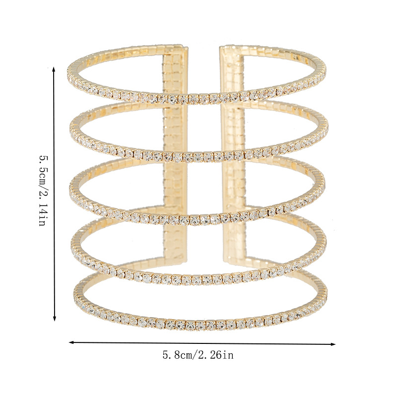 Cross-border foreign trade claw chain jewelry, five-row rhinestone wide and thick bracelet, steel wire elastic open bracelet, exaggerated multi-layer parallel personalized diamond-encrusted jewelry Specification drawing