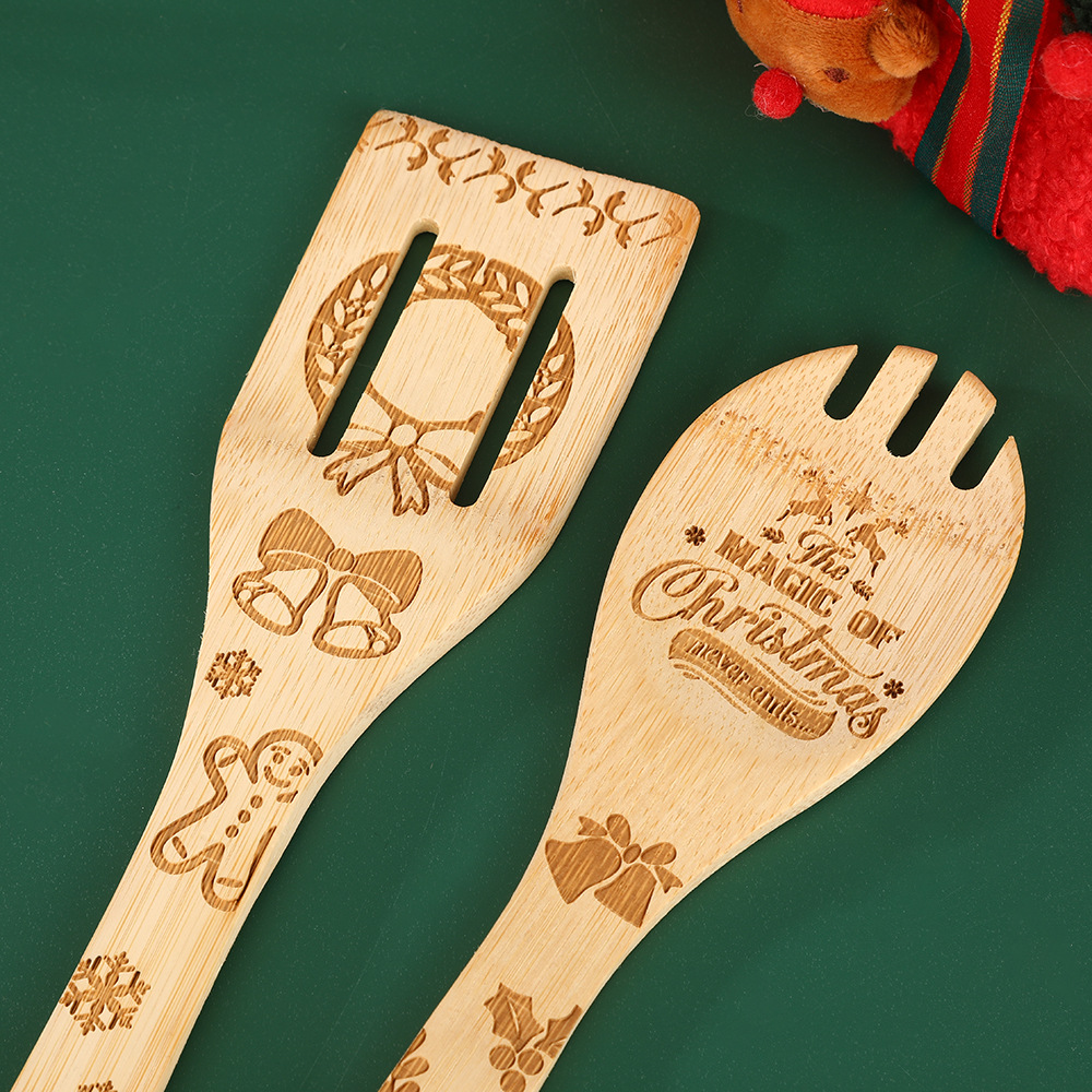 外贸创意可爱圣诞餐具铲子木铲子烧菜设计感叉勺套装木质餐具批发详情图3