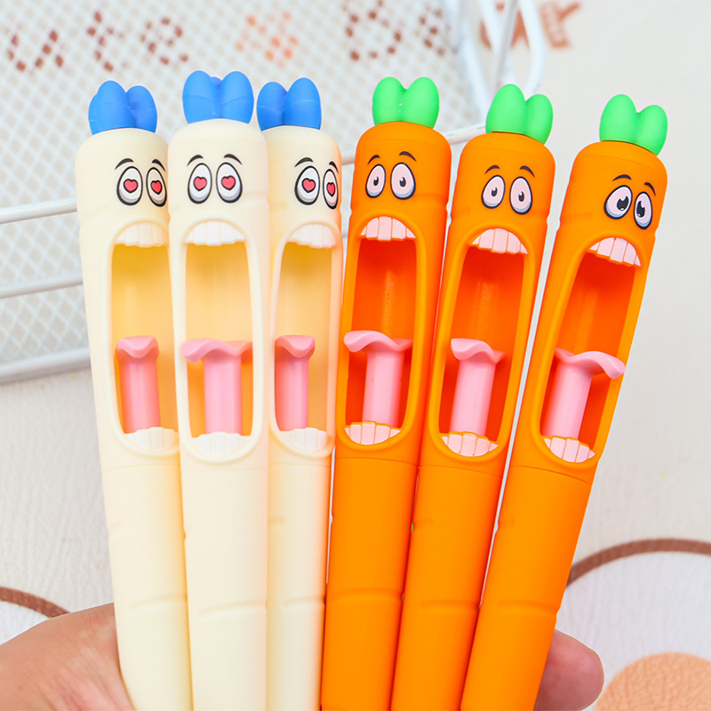 创意尖叫萝卜搞怪造型中性笔个性按动萝卜舌头出芯速干刷题签字笔产品图