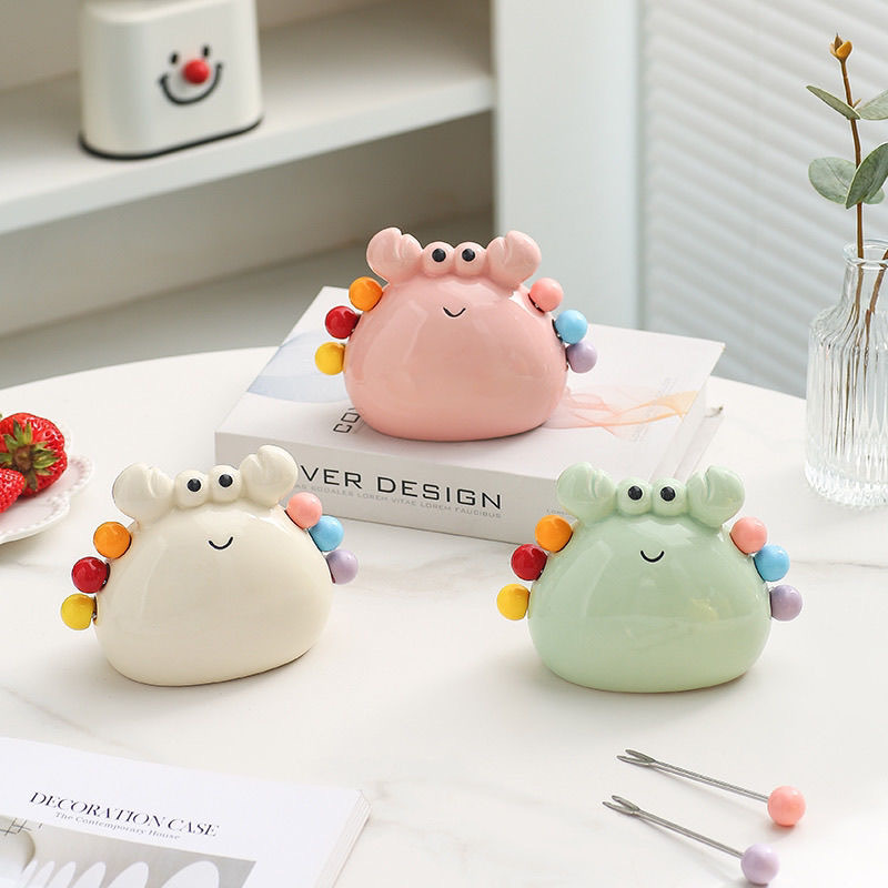 Crab fruit fork dessert, cute stainless steel small fork, ceramic storage jar set, fruit stick, children's safe fruit skewer Specification image