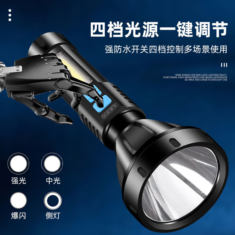 跨境手电筒可充电户外家用超亮led强光侧灯多功能应急工作灯定制产品图