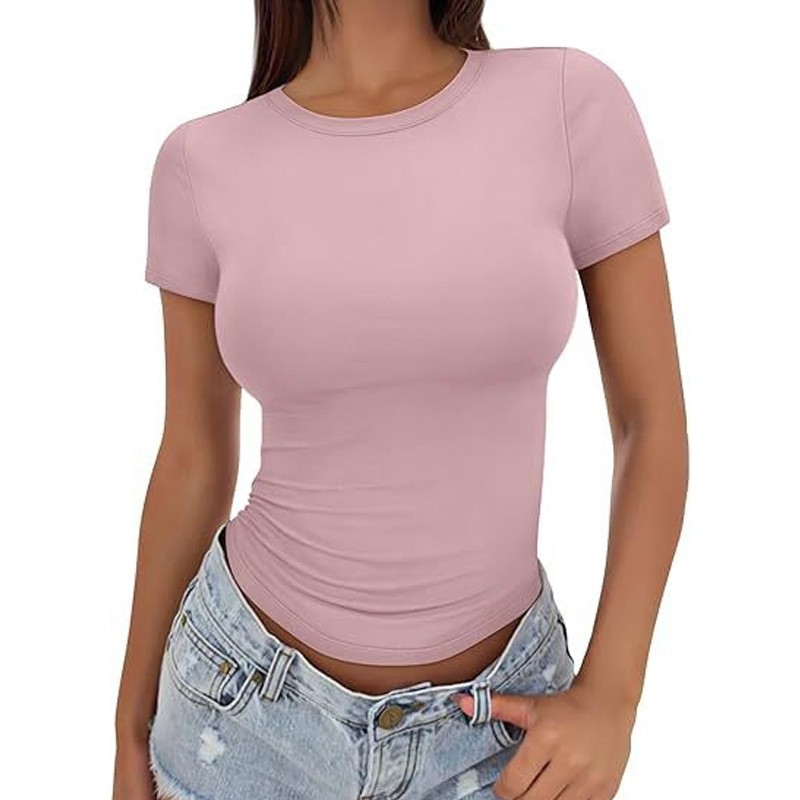 Amazon 2026 Cross-border European and American style crop top short-sleeved women's T-shirt Summer tight, fashionable and slimming top for women Specification drawing