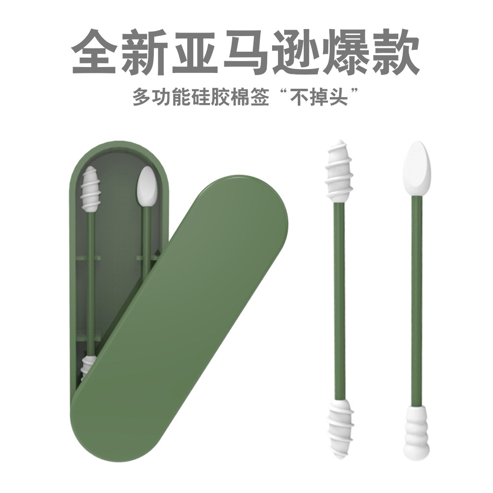 A brand-new Amazon bestseller, multi-functional silicone cotton swab, non-retractable green portable box containing iodophor alcohol disinfectant cotton pads